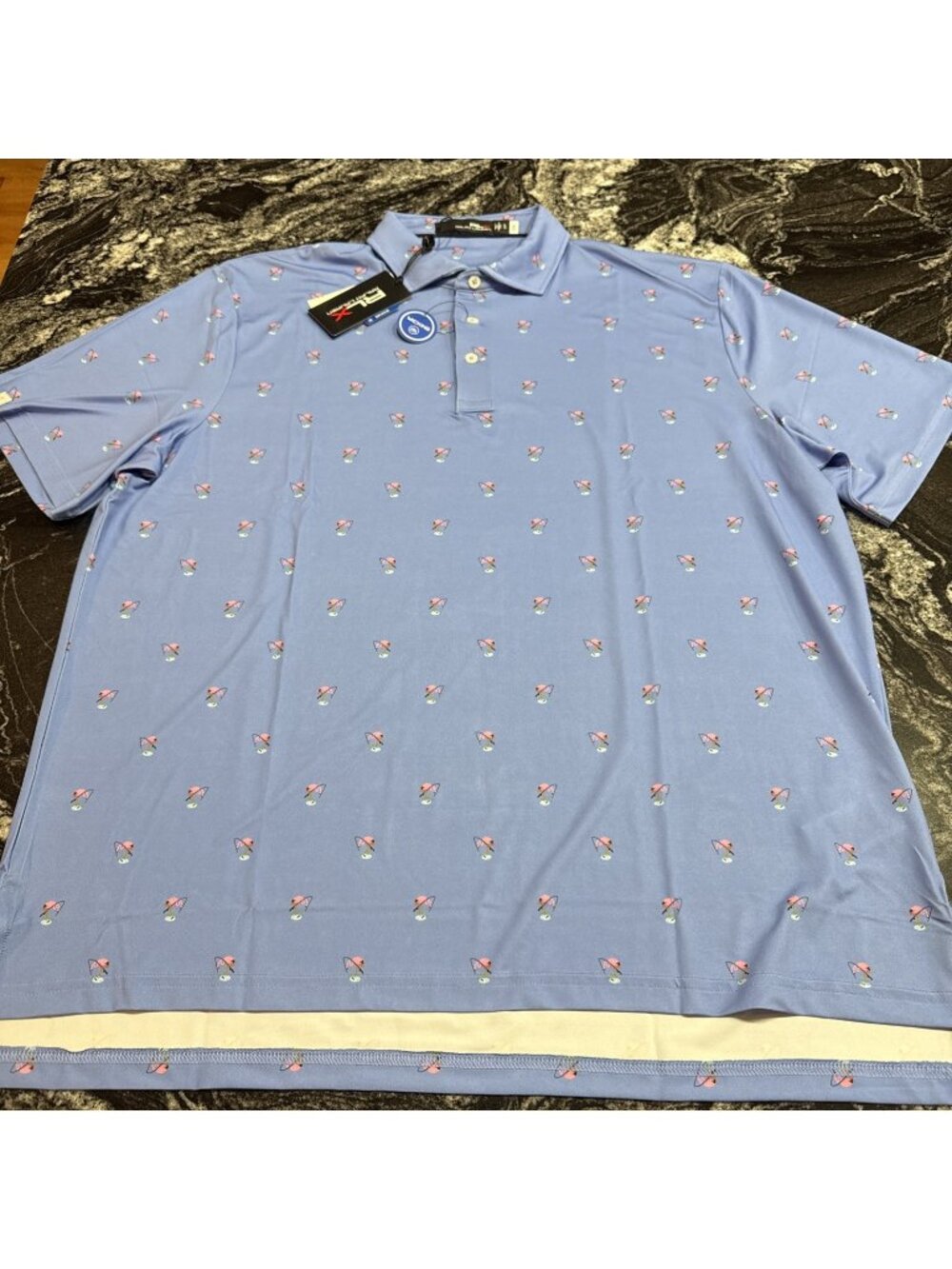RLX Ralph Lauren Men's Golf Polo Shirt Blue Performance Flamingo Print Size XL